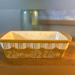 Temp-tations Floral Lace Rectangular Baker 1.75 Qt Yellow Ceramic Dish